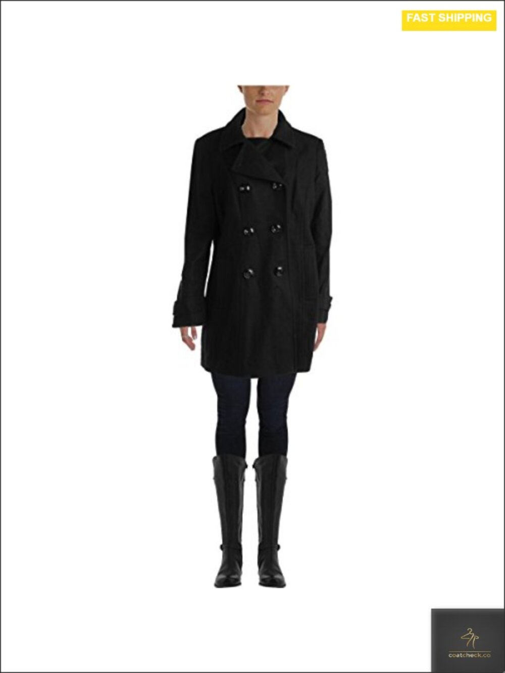 Classic Double Breasted Wool Peacoat with Notch Lapels